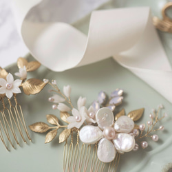 Miss Pastel--Baroque Pearl and Swarovski gold leave haircomb 第1張的照片