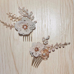 Miss Pastel beaded flower Swarovski Crystal Hair comb(Pink) 第2張的照片