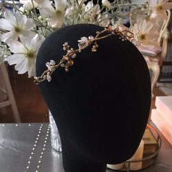 Boho Like rain clay flower brass leaf chain headpiece婚禮頭飾 第6張的照片