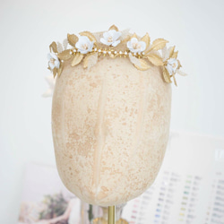 My Glossy Pearl 手工珠光銅花日本編織葉子皇冠/結婚頭飾/新娘頭飾 第2張的照片