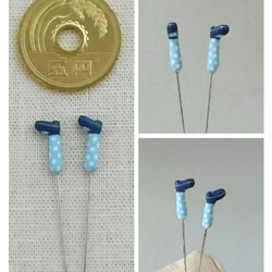 鏡の部屋のピンクッションとアリスの足の飾りまち針【こけし・青】 3枚目の画像