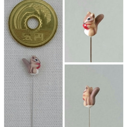 シマリスの飾りまち針とログハウスのピンクッション 3枚目の画像