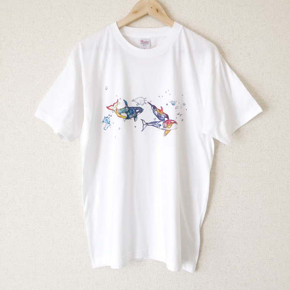 【オリジナルイラストTシャツ】虹色オルカ  L 1枚目の画像