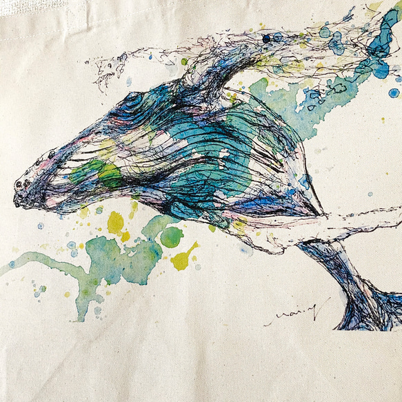 大きなキャンバストート：クジラ 2枚目の画像