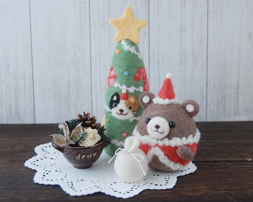 Creema限定】クリスマスツリー＆くまちゃんサンタのセット（みけねこ