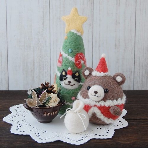 Creema限定】クリスマスツリー＆くまちゃんサンタのセット（はちわれ