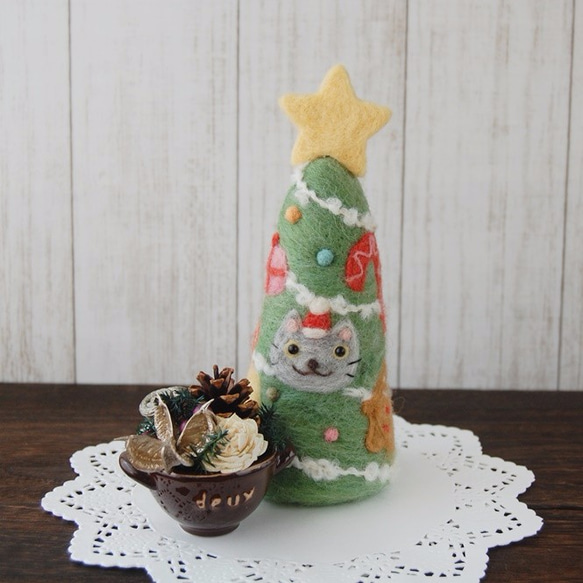[Creema有限]聖誕樹＆Korokuma瓚聖誕老人組（灰色貓） 第4張的照片