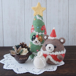 【yukie3さまオーダー品】【Creema限定】クリスマスツリー＆ころくまちゃんサンタのセット（みけねこ） 1枚目の画像