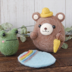 羊毛フェルト6月のくまちゃん＆かえるちゃん「雨上がり」 羊毛フェルト