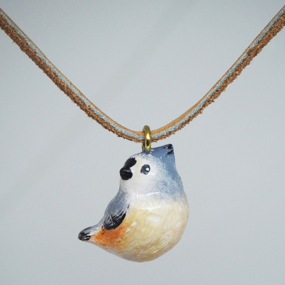 小簇山雀手工手繪頸鏈/墜子 Tufted Titmouse handmade necklace 第4張的照片