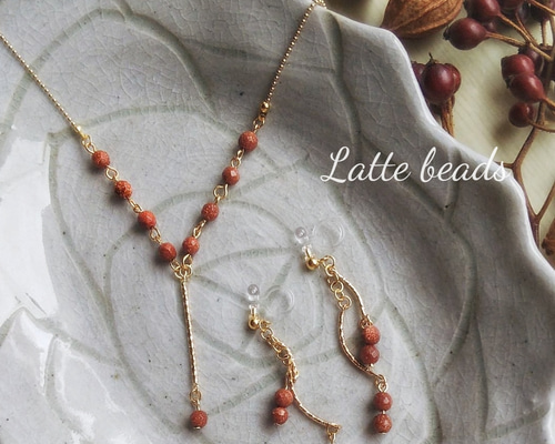 再販×9♡上品秋色福袋 天然石 オレンジ ロングネックレス セット