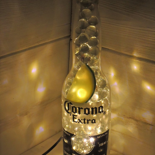 癒しのボトルランプ 「コロナビール」ブルー仕様＋LED スタンド