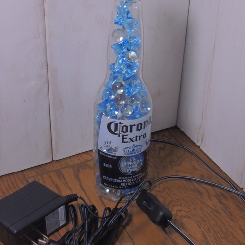 癒しのボトルランプ 「コロナビール」ブルー仕様＋LED スタンド