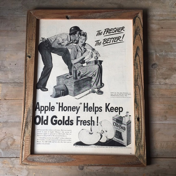 古材ピクチャーフレーム　1950’ｓアメリカ雑誌LIFE広告記事オリジナル　Old Gold 3枚目の画像