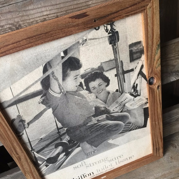 古材ピクチャーフレーム　1950’ｓアメリカ雑誌LIFE広告記事オリジナル　Chiffon 2枚目の画像