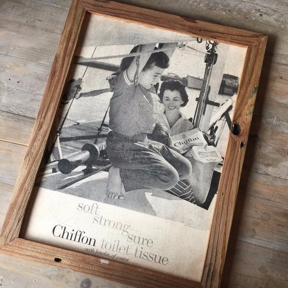 古材ピクチャーフレーム　1950’ｓアメリカ雑誌LIFE広告記事オリジナル　Chiffon 4枚目の画像