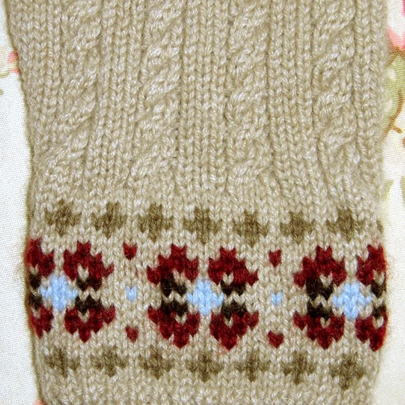 縄編みの手袋　ベージュ  カシミヤ 3枚目の画像