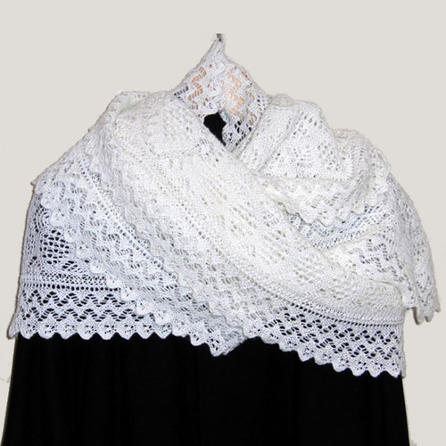 シェットランドレースのショール オフ白 カシミヤシルクウール