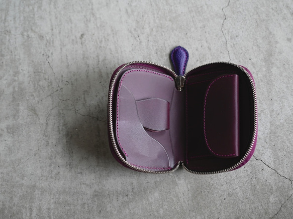 ■送料無料■ シュランケンカーフ【アイリス×パープル】小さなラウンドファスナーウォレット ミニウォレット 小さな財布 2枚目の画像