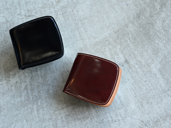 ■送料無料■コードバンとブッテーロのシェル型二つ折り財布■お好きな色で■カラーオーダー 3枚目の画像