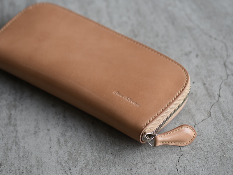 ■送料無料■コードバン×ブッテーロ 手縫い仕立てのラウンドファスナーウォレット【ナチュラル】カラーオーダー
