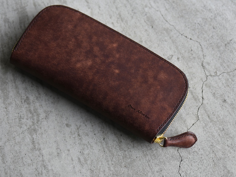 ■送料無料■プエブロレザー ロングサイズのラウンドファスナーウォレット【タバコ】カラーオーダー可能