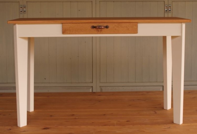 ◇パイン　ハの字脚スリムデスク　モダンスタイル　ツートンカラー　1200／415◇リボスオイル　ミルクペイント