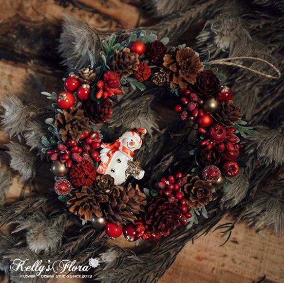【迷你聖誕圈/ Mini Wreath】紅帽雪人 第1張的照片