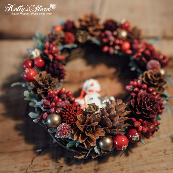 【迷你聖誕圈/ Mini Wreath】紅帽雪人 第3張的照片