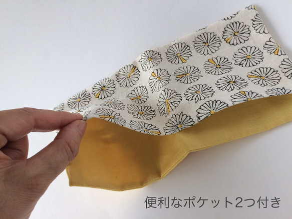 admi print♡ボックスティッシュケース ポケット付 マーガレット黄色 3枚目の画像