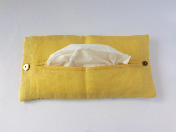 admi print♡ボックスティッシュケース ポケット付 マーガレット黄色 5枚目の画像