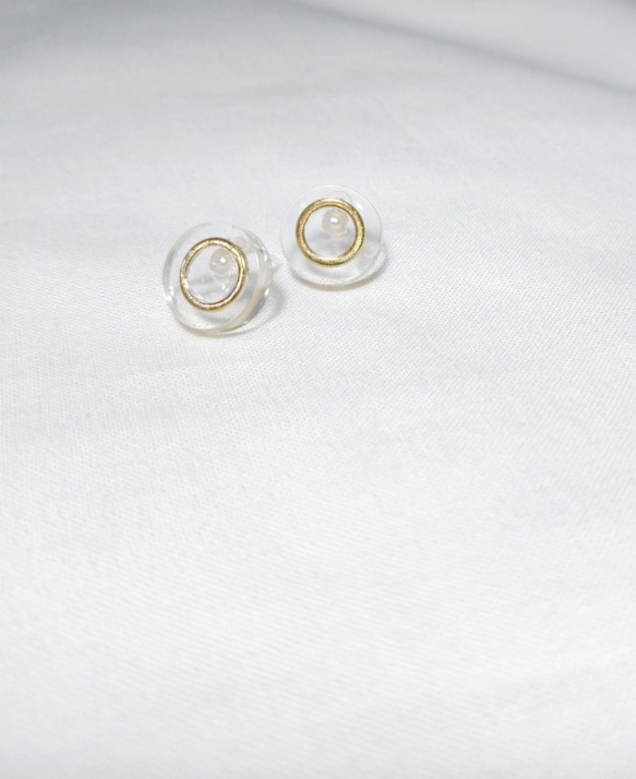 冰釀珍珠 透明 耳環(耳針) 第2張的照片