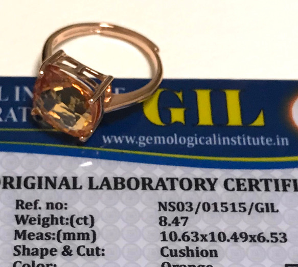 天然　オレンジサファイア ピンクゴールドリング 大粒 11mm マダガスカル産　GIL証明書付き　シルバー925 6枚目の画像