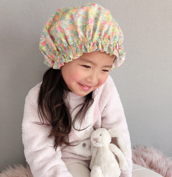 [Liberty 面料] 2 至 7 歲兒童日本製造睡帽可水洗真絲 Liberty 第1張的照片