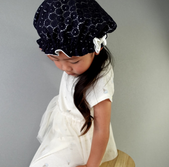 \ 木馬絲帶純棉蕾絲 / 兒童家用絲綢睡帽 可水洗絲綢 時尚 第2張的照片