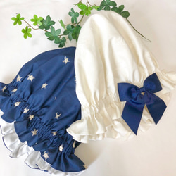 魔法帽～Sleep Treatment 可洗絲綢星星刺繡睡帽～【Twinkle Star Navy】 第4張的照片