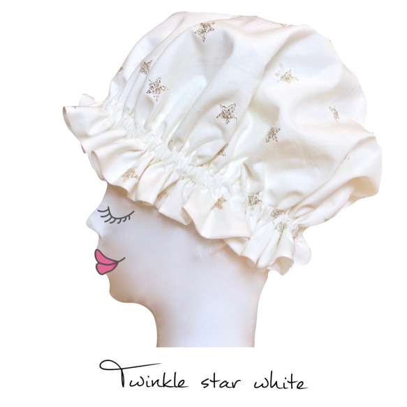 Mahou no Hatako-Star刺繡*可洗的絲綢睡帽-只需佩戴即可達到光澤的頭髮[Tincle Star / White 第1張的照片