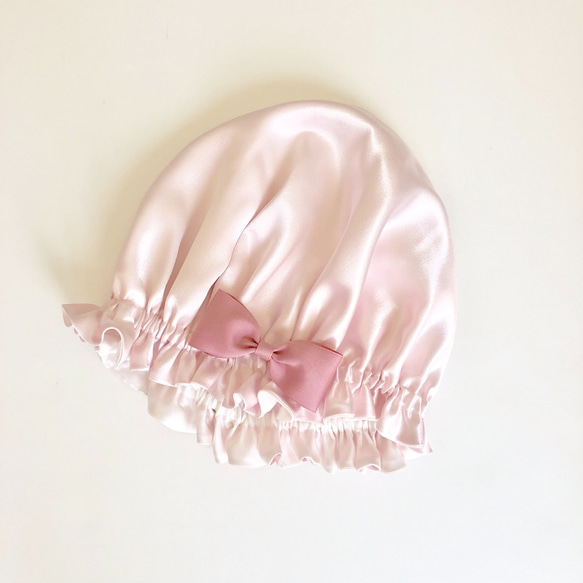 &lt;Silk&gt;魔術帽〜耐洗耐用！國內斜紋真絲睡帽-只需戴上[柔滑粉紅色]即可實現的光亮髮質 第4張的照片