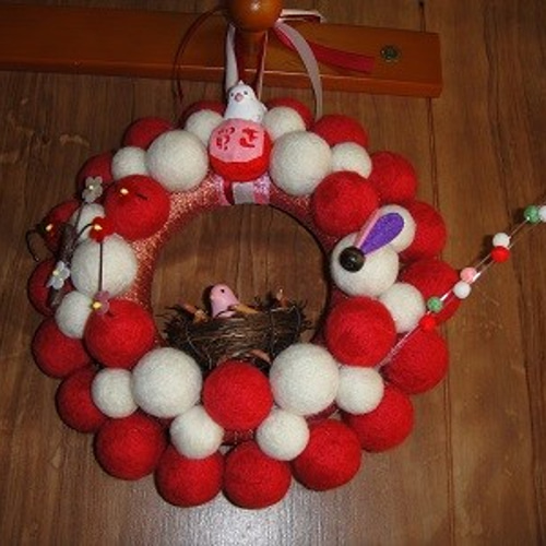 フェルトリース・フェルト飾り・専用 羊毛フェルトの正月リース ～正月飾りB～ リース harusan 通販 3227953