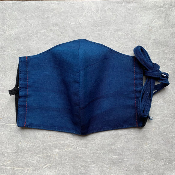 藍染綿麻立体型マスク・マスクカバー（濃藍） 1枚目の画像