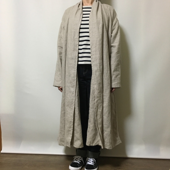 ナチュラルリネンのローブコート スプリングコート j'tresor