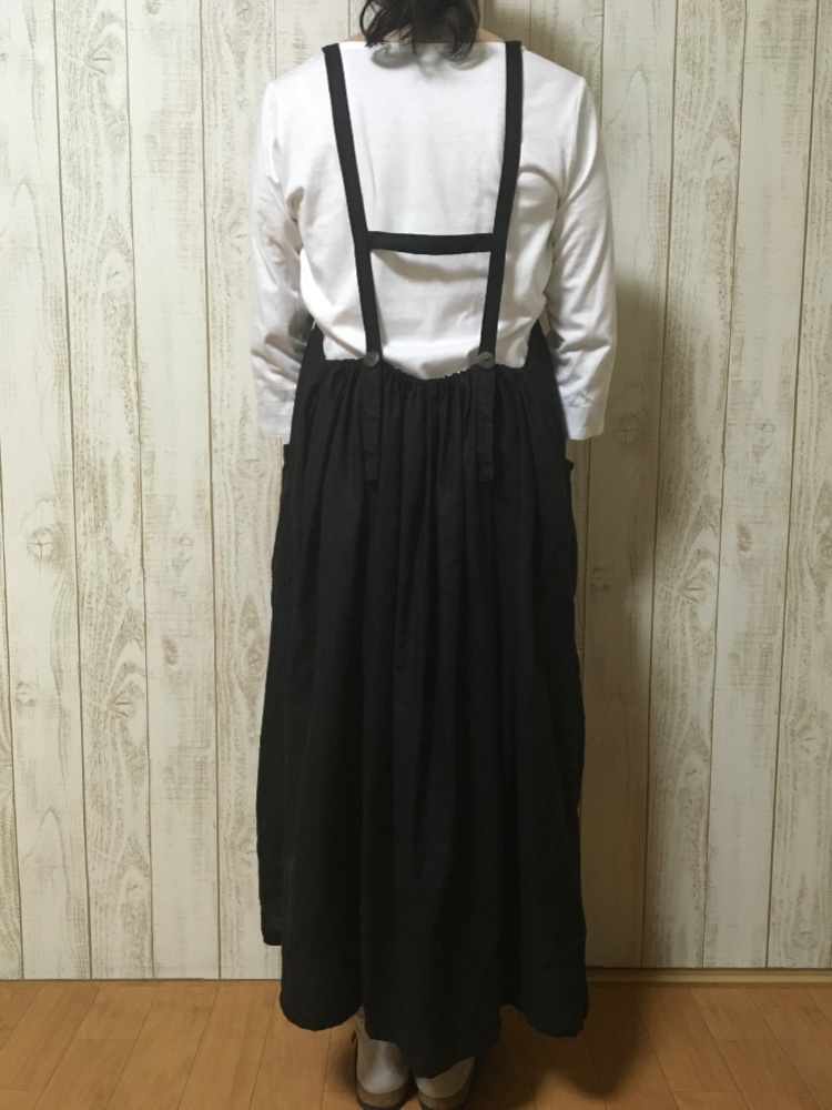 リネン☆エプロンワンピ（黒）