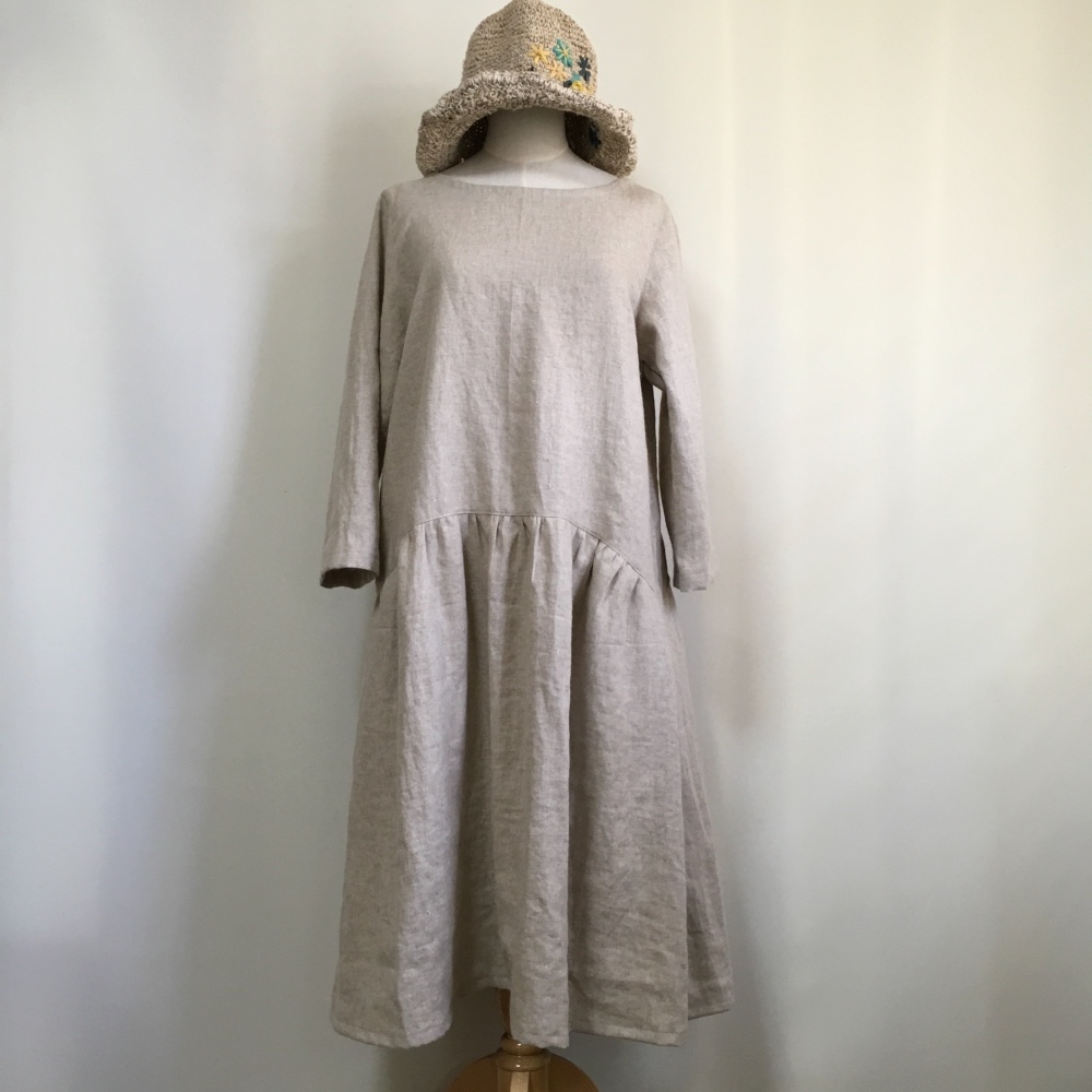 nest Robe】チェック柄リネンワンピース ドルマンスリーブ