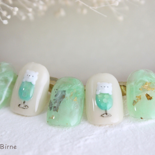 しろくまクリームメロンソーダ＊Li ネイルチップ（つけ爪