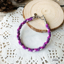 HOHO 手作圓編織手環 麂皮 韓國絨 編織手鍊 (紫色漸層) 第1張的照片
