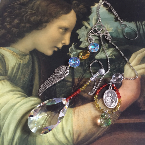 大天使ガブリエル・メダイ付サンキャッチャー☆クリア色 水晶