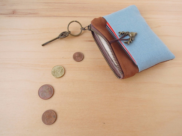 Wallet – Coin Case - Caramel Brown vs. Blue (Chrysanthemum) 3枚目の画像