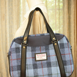 *受注製作*＜Harris Tweed ハリスツイード×倉敷帆布＞*A4対応ボストンバッグ*ブルー系* 2枚目の画像