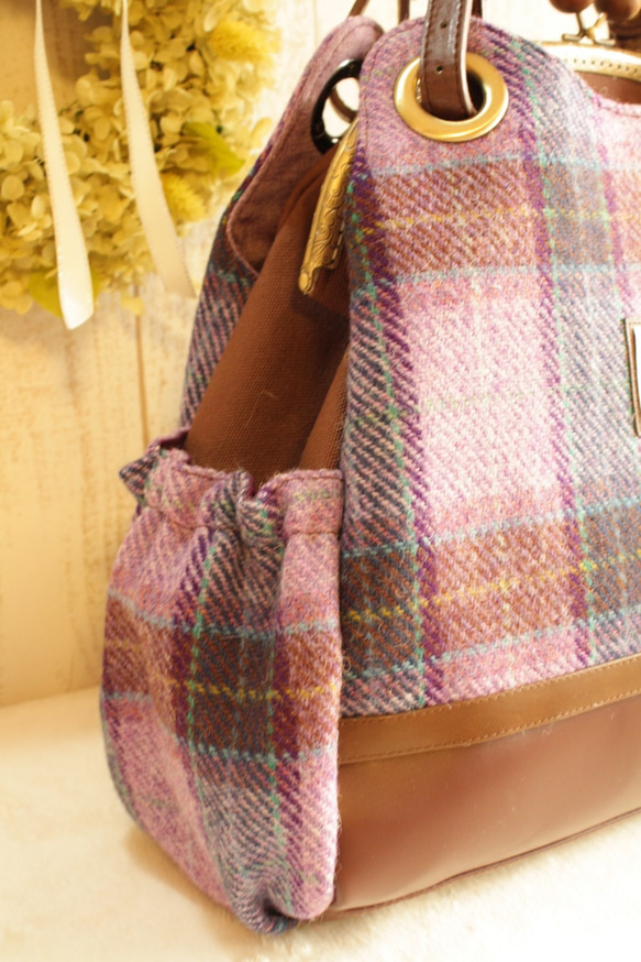 *受注製作*＜HARRIS TWEED＞ハリスツイード ×倉敷帆布*3wayがま口バッグ* 6枚目の画像