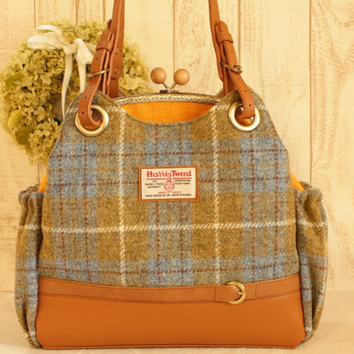 受注製作*＜HARRIS TWEED＞ハリスツイード*3wayがま口バッグ*イエロー  